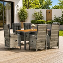 Stylish 7 Piece Grey Poly Rattan Garden Dining Set
