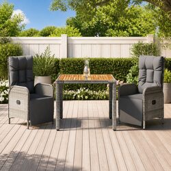 Stylish 3-Piece Grey Poly Rattan Garden Dining Set