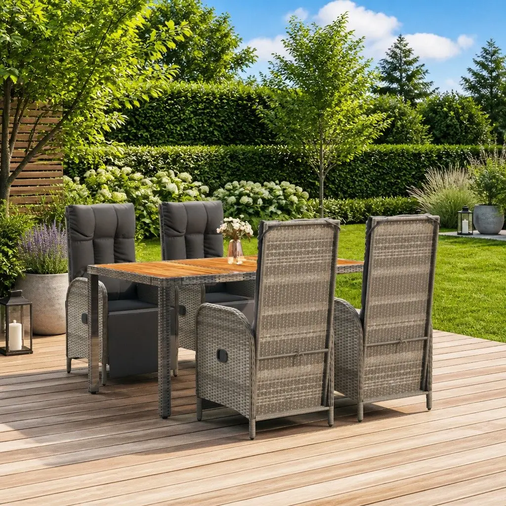 5-Piece Grey Outdoor Dining Set with Cushioned Chairs
