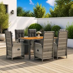 7 Piece Garden Dining Set with Grey Poly Rattan Chairs