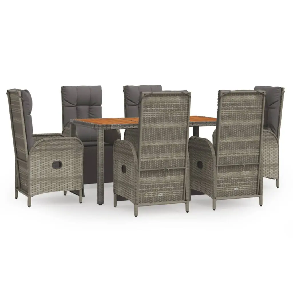 7 Piece Garden Dining Set with Grey Poly Rattan Chairs