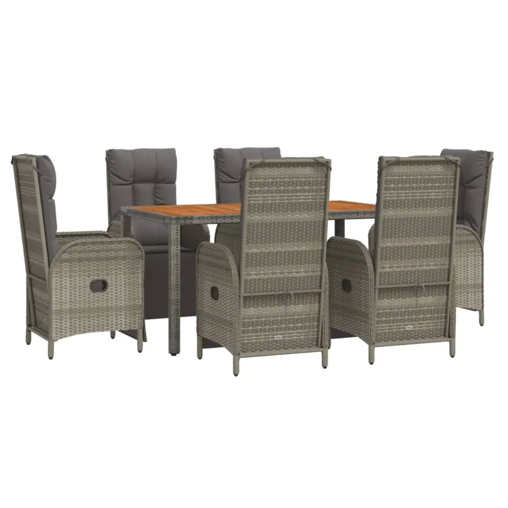 7 Piece Garden Dining Set with Grey Poly Rattan Chairs