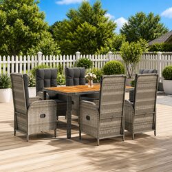 Grey Rattan 7 Piece Garden Dining Set with Cushions