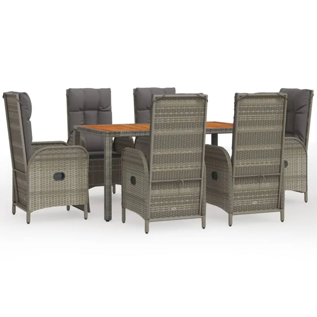 7 Piece Outdoor Dining Set PE Rattan Steel Acacia Wood Grey