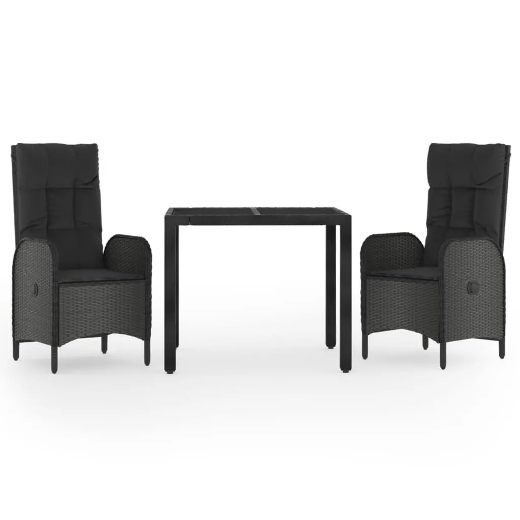 Outdoor Dining Set Poly Rattan 3 Piece Garden Furniture Black