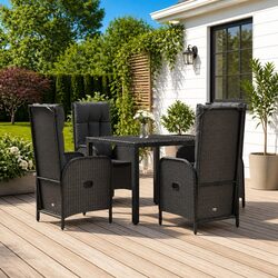 Sturdy 5-Piece Black Poly Rattan Garden Dining Set