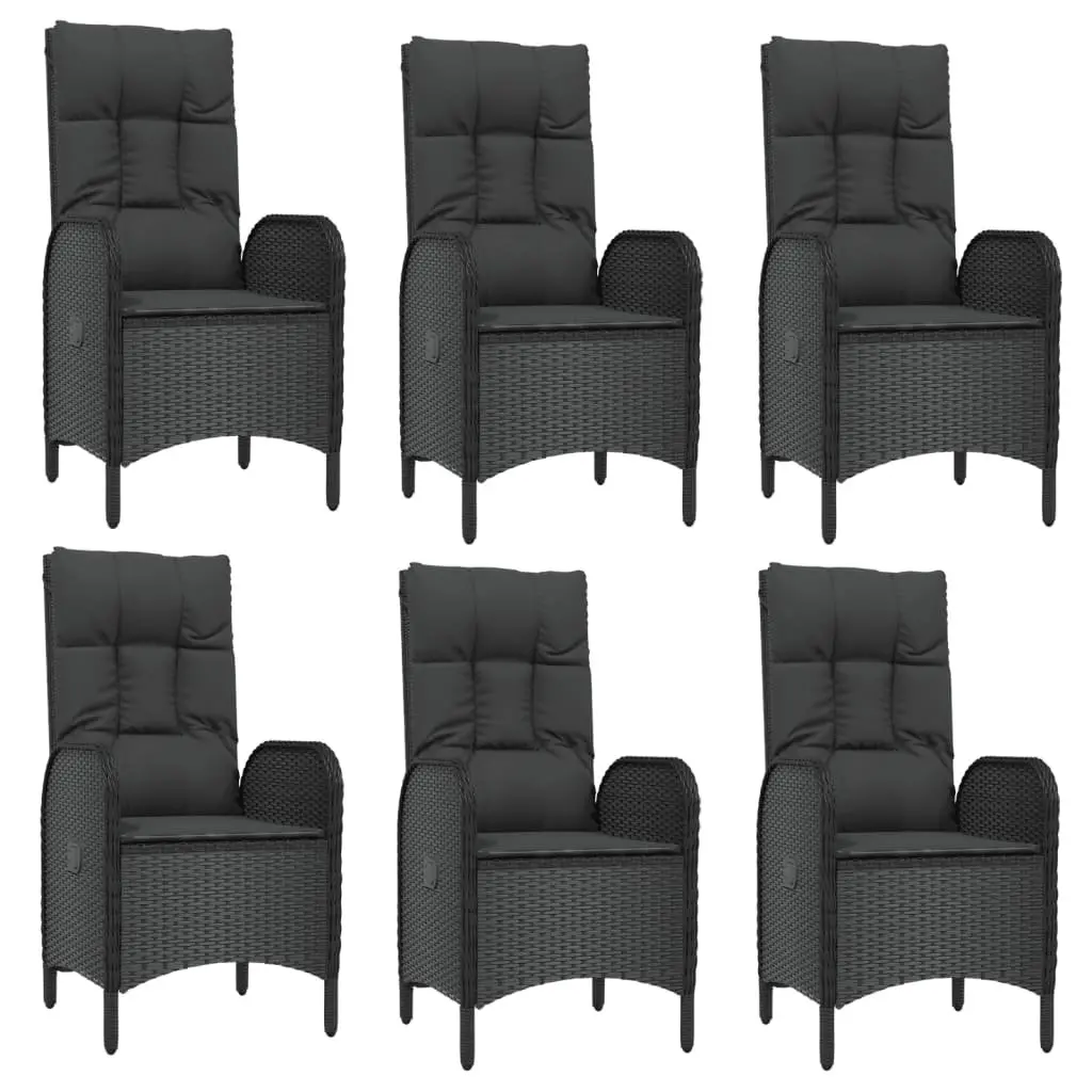 Garden Dining Set Poly Rattan 7 Piece Outdoor Furniture Black Grey with Cushions