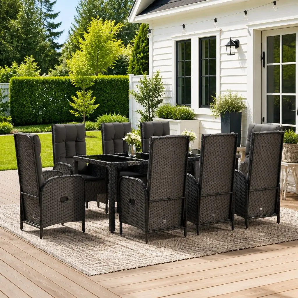 9-Piece Garden Dining Set in Black and Grey