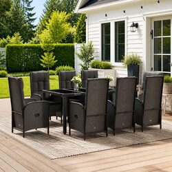Sturdy 9-Piece Garden Dining Set in Black and Grey