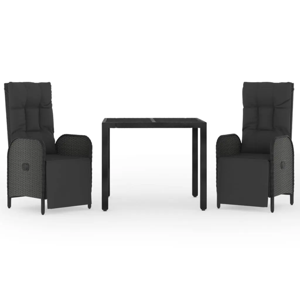 3 Piece Outdoor Dining Set in Black Poly Rattan