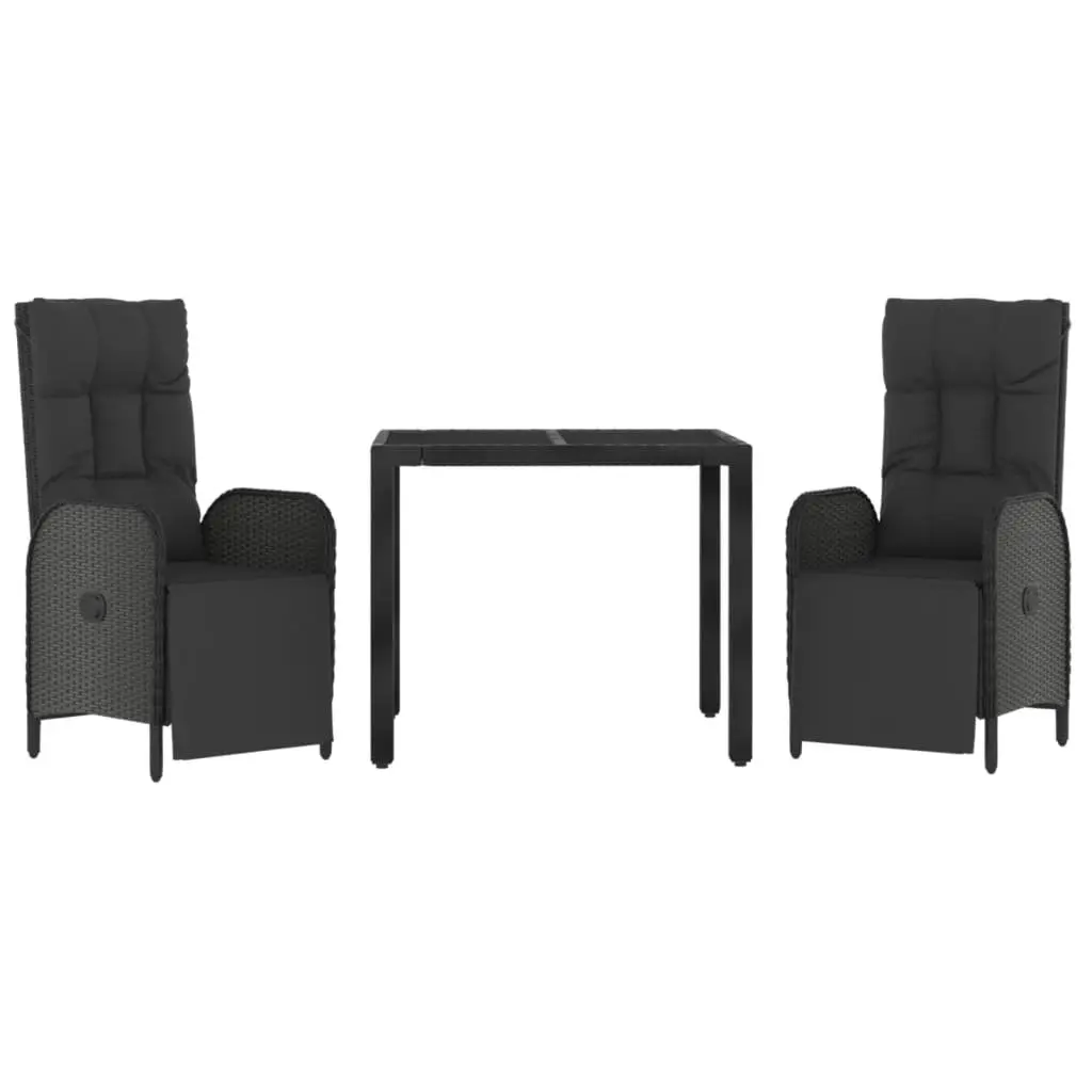 3 Piece Outdoor Dining Set in Black Poly Rattan