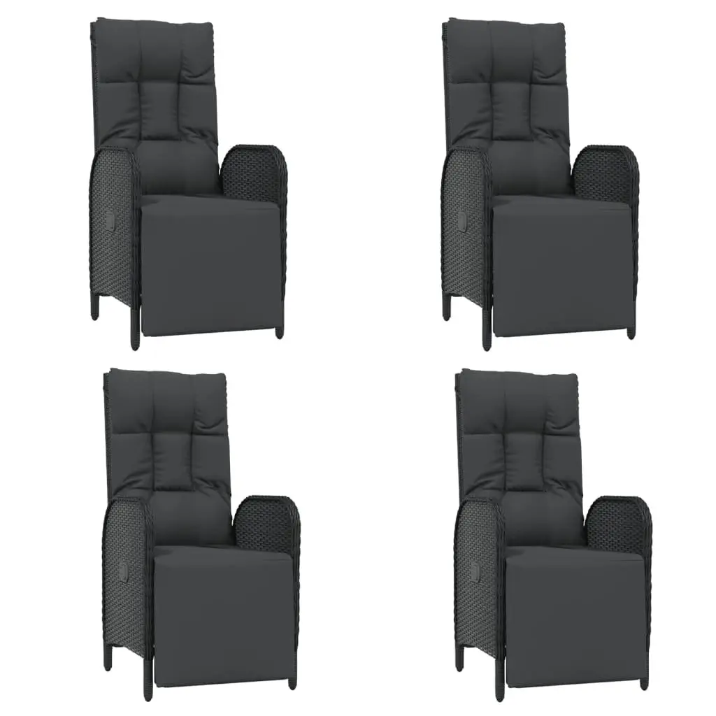 5 Piece Black Garden Dining Set with Reclining Chairs