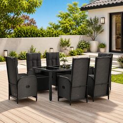 7 Piece Outdoor Dining Set with Durable Black Rattan
