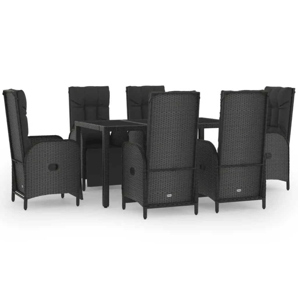 Garden Dining Set PE Rattan 7 Piece Outdoor Furniture Black
