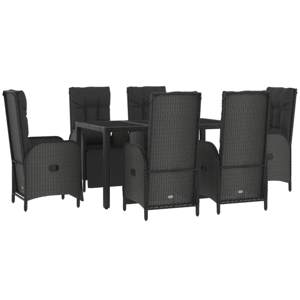 Garden Dining Set PE Rattan 7 Piece Outdoor Furniture Black