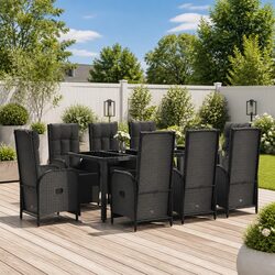 Premium 9-Piece Black Poly Rattan Outdoor Dining Set