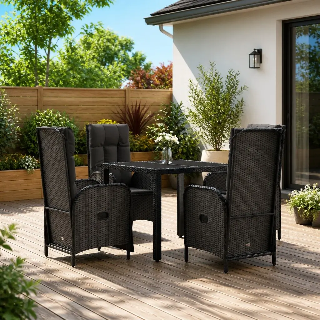 Outdoor Garden Dining Set PE Poly Rattan Black 5 Piece