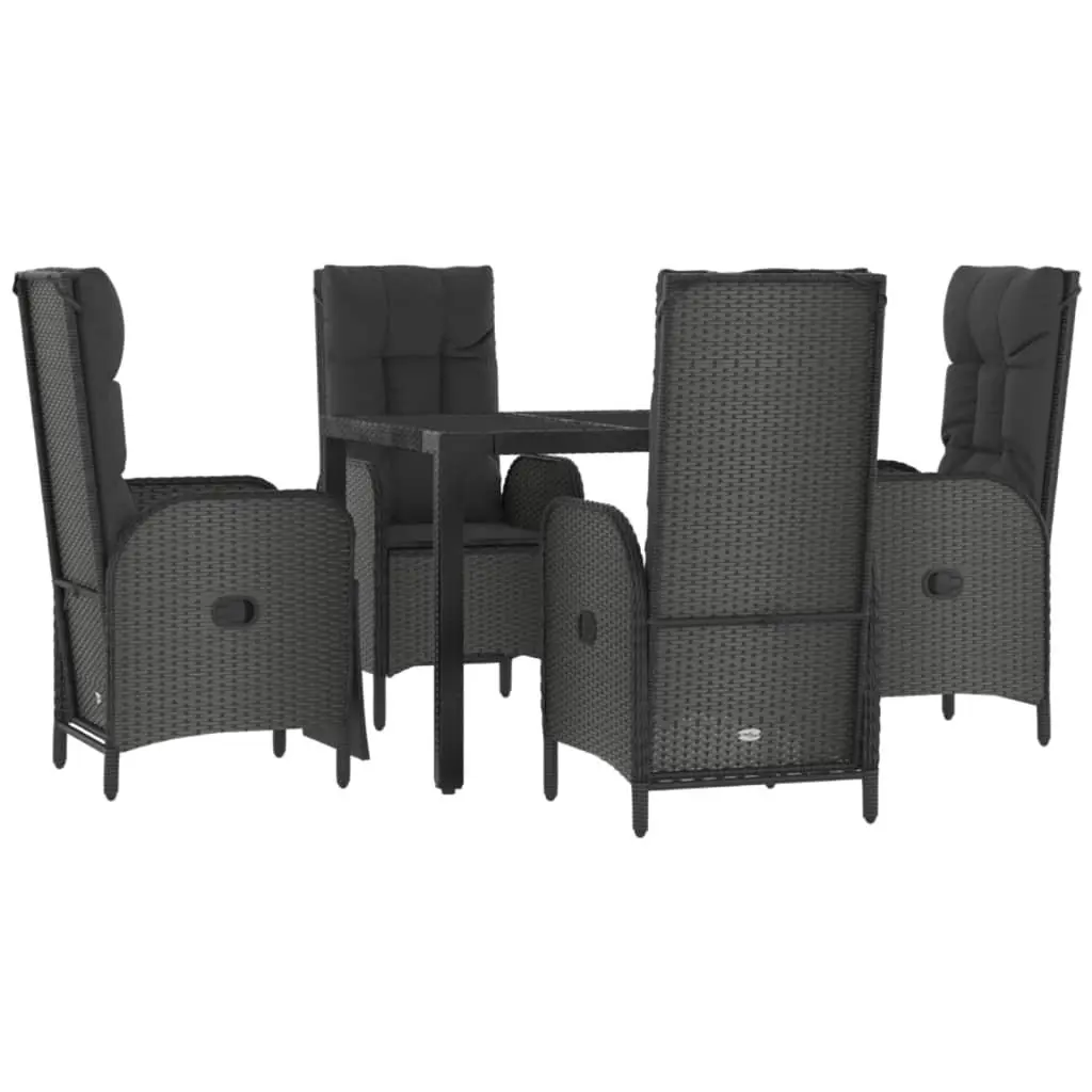 Outdoor Garden Dining Set PE Poly Rattan Black 5 Piece