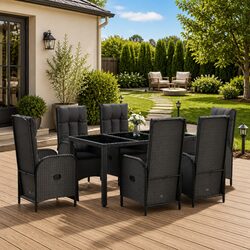 7 Piece Black Poly Rattan Garden Dining Set