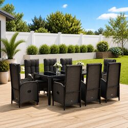 9-Piece Outdoor Dining Set with Durable Black Poly Rattan