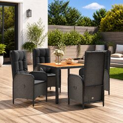 5 Piece Outdoor Garden Dining Set with Cushions Black Rattan Furniture