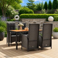 5 Piece Outdoor Dining Set in Black Poly Rattan