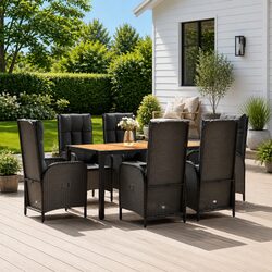 Elegant 7 Piece Black Rattan Garden Dining Set