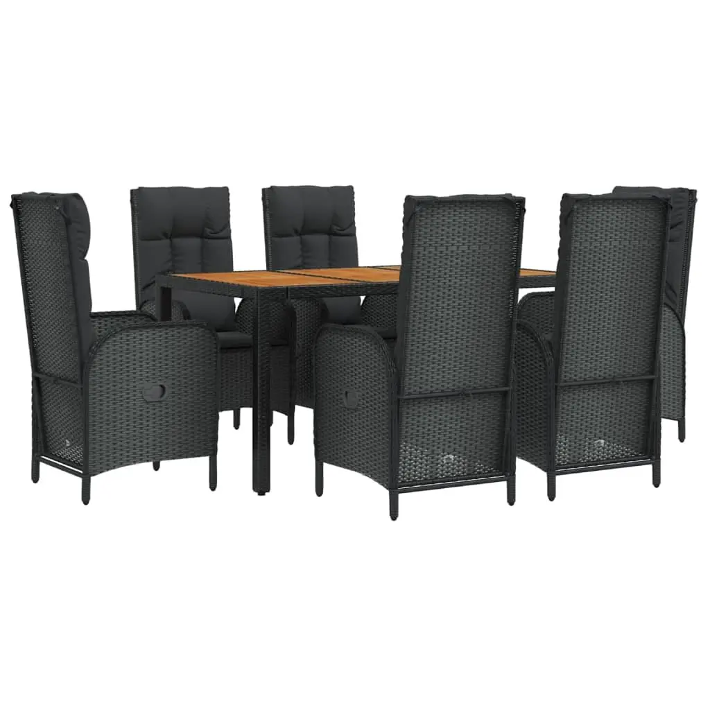Garden Dining Set PE Rattan Steel Acacia Wood 7 Piece Outdoor Furniture Black