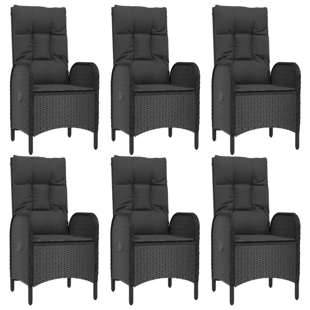 Garden Dining Set PE Rattan Steel Acacia Wood 7 Piece Outdoor Furniture Black