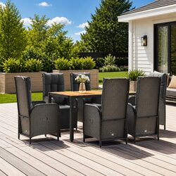 Elegant 7 Piece Black Rattan Garden Dining Set
