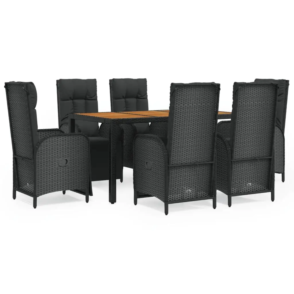 7 Piece Black Rattan Garden Dining Set