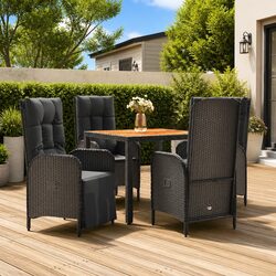 Stylish 5-Piece Black Poly Rattan Dining Set