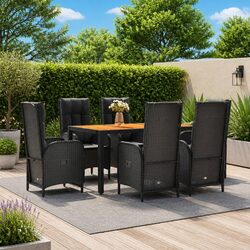 Contemporary 7 Piece Black Garden Dining Set with Cushions
