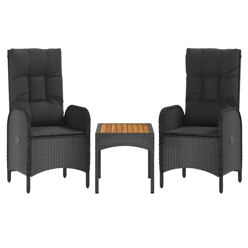 4 Piece Garden Dining Set PE Rattan Steel Acacia Wood Black