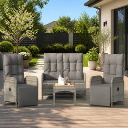 Durable 4-Piece Grey Garden Dining Set with Rattan Chairs