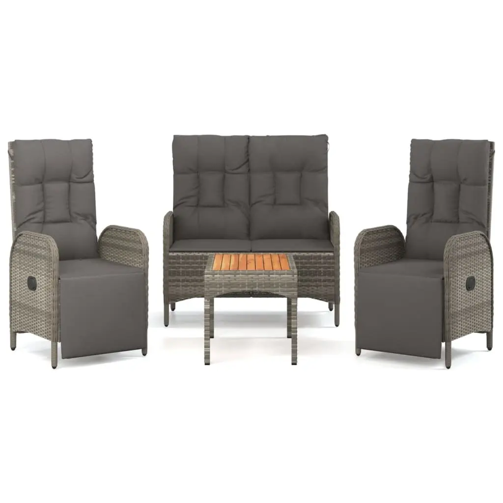 Garden Dining Set PE Rattan Steel Acacia Wood 4 Piece Grey