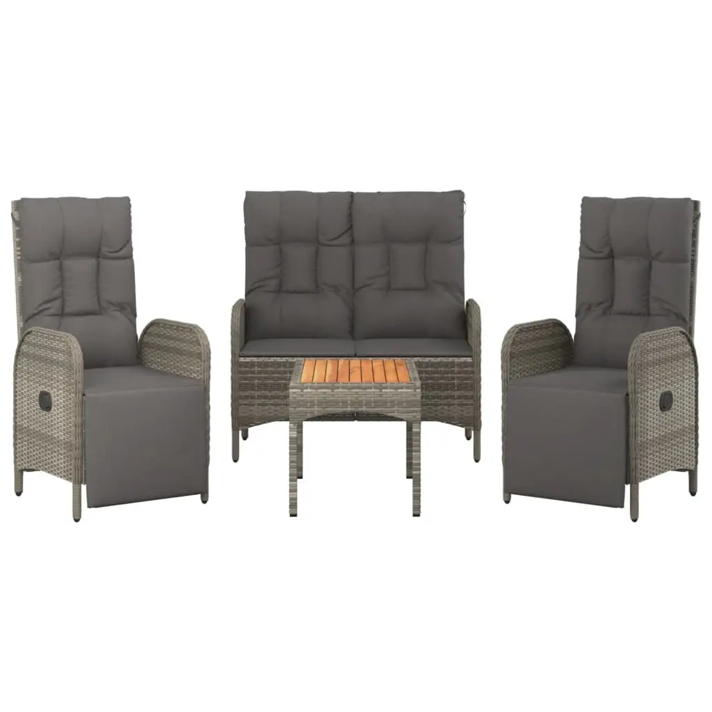 Garden Dining Set PE Rattan Steel Acacia Wood 4 Piece Grey