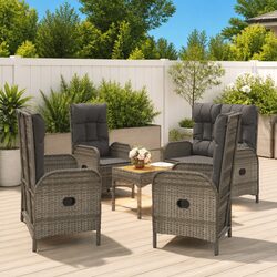 5-Piece Grey Outdoor Garden Dining Set with Poly Rattan