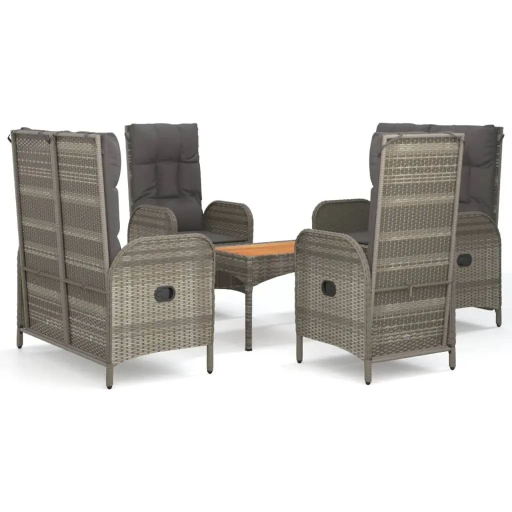 5 Piece Garden Dining Set PE Rattan Steel Frame Acacia Wood Table Grey