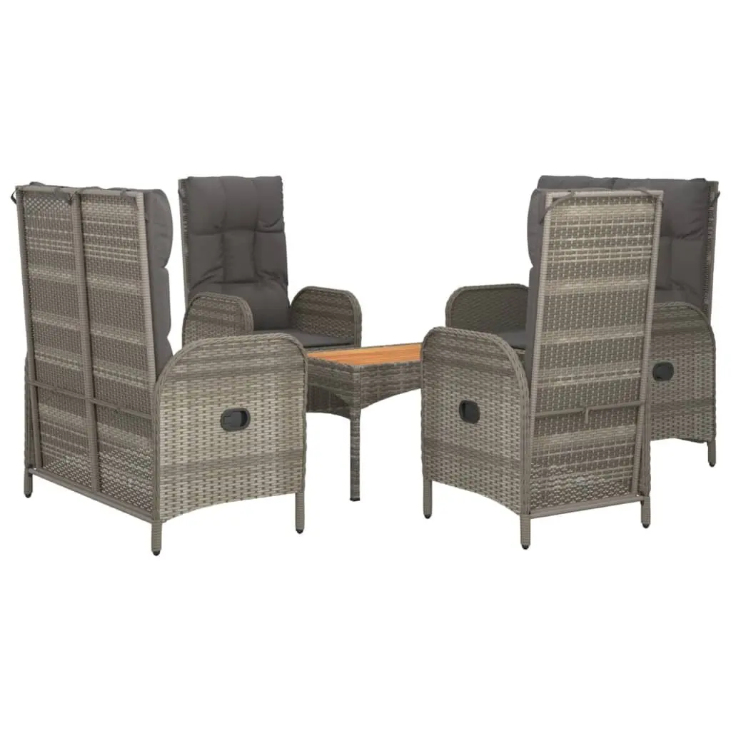 5 Piece Garden Dining Set PE Rattan Steel Frame Acacia Wood Table Grey