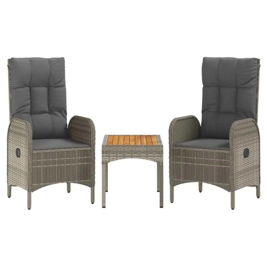 5 Piece Garden Dining Set PE Rattan Steel Frame Acacia Wood Table Grey