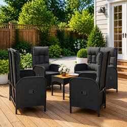 Sturdy 5 Piece Black Outdoor Dining Set with Rattan Chairs