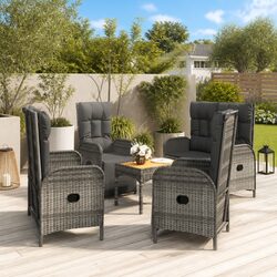 5-Piece Grey Rattan Garden Dining Set with Steel Frame