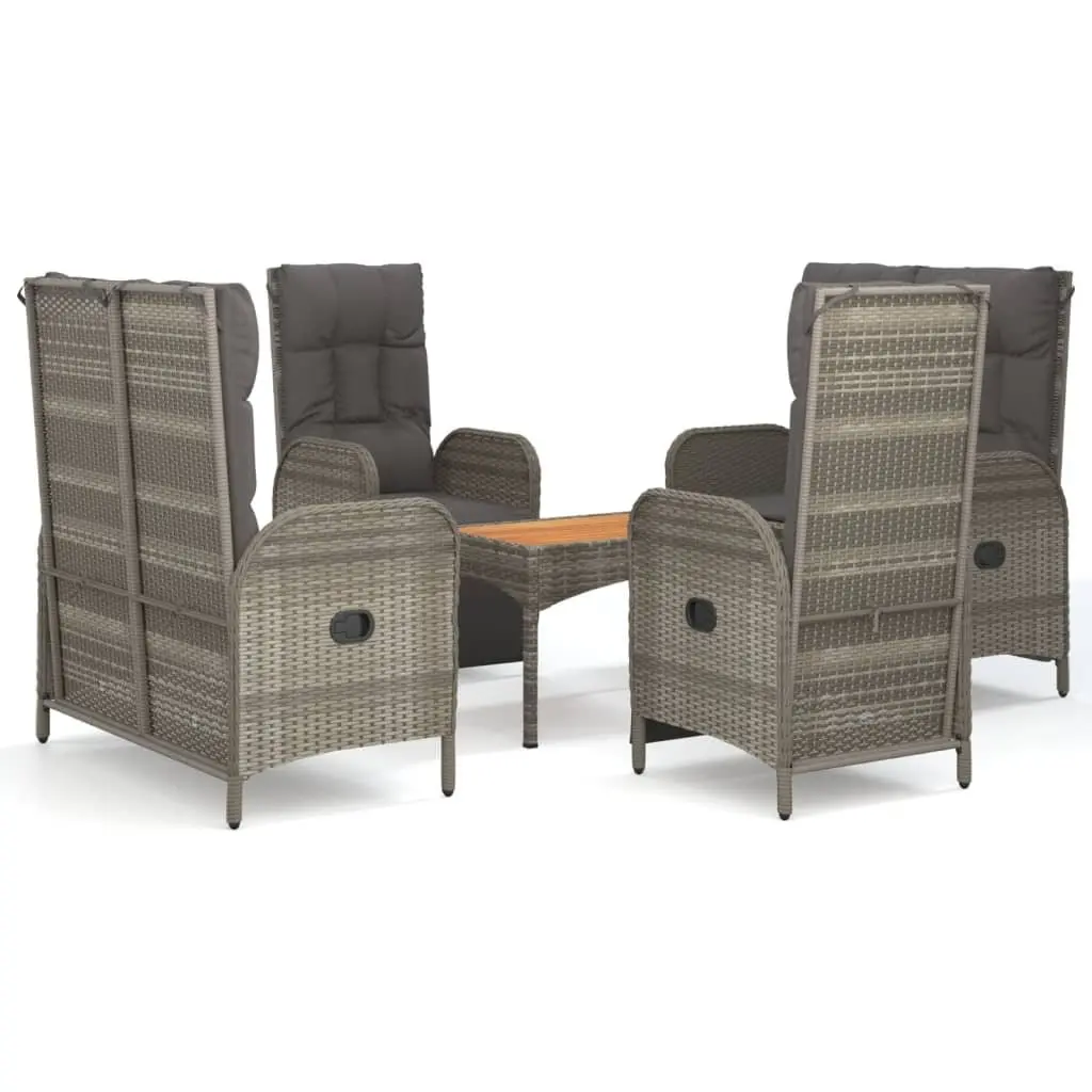 Garden Dining Set 5 Piece Poly Rattan Steel Acacia Wood Grey