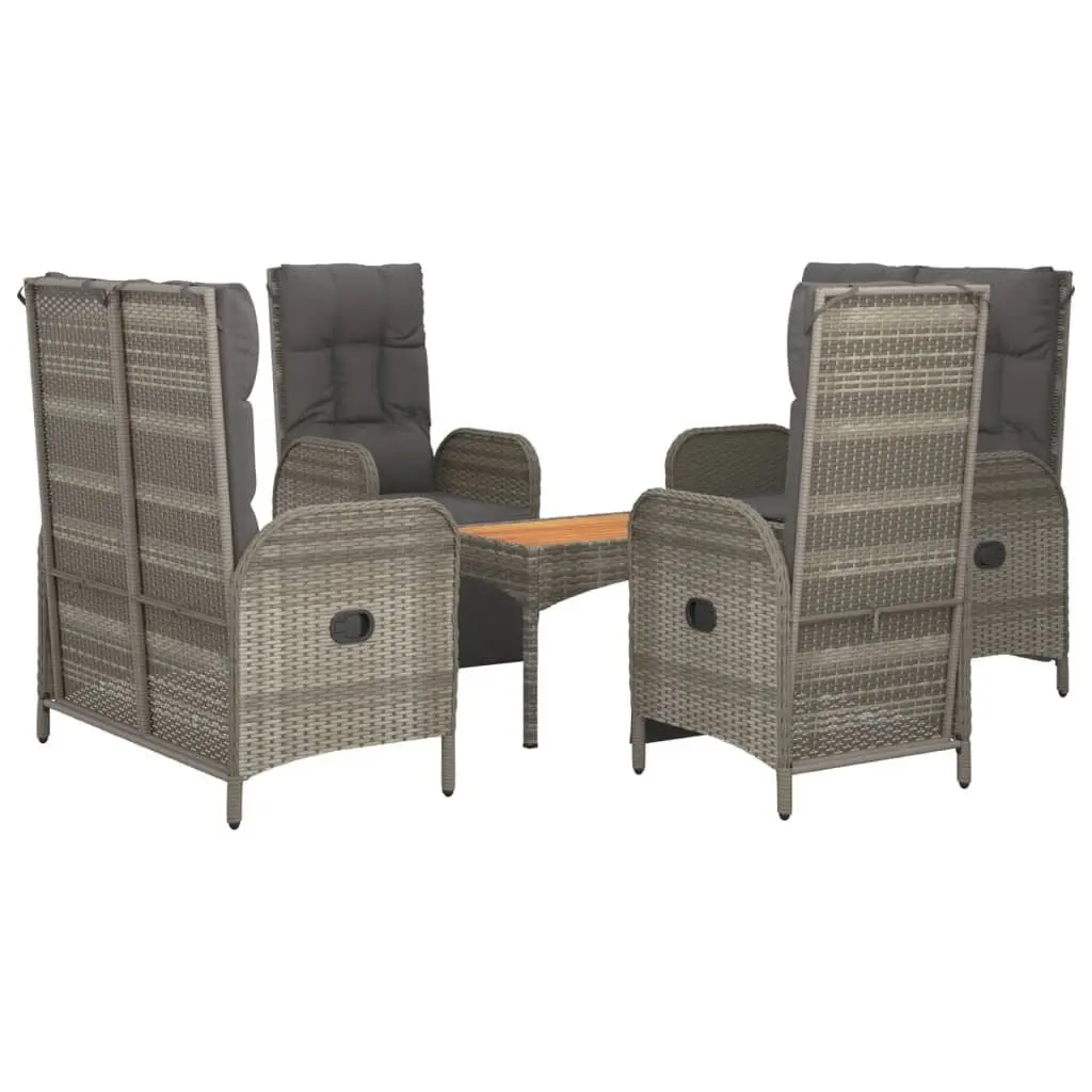 Garden Dining Set 5 Piece Poly Rattan Steel Acacia Wood Grey
