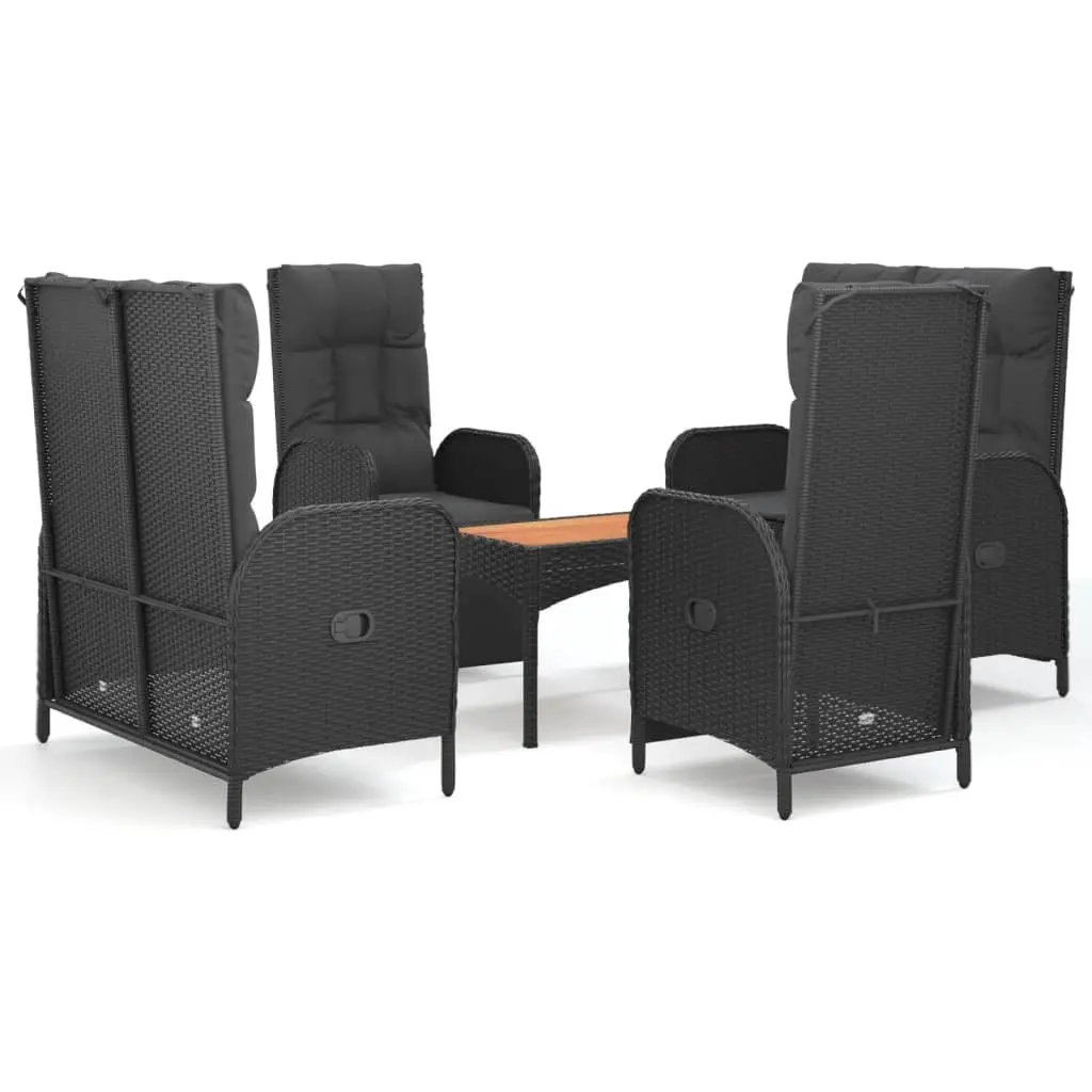 5 Piece Outdoor Garden Dining Set PE Rattan Steel Acacia Wood Black