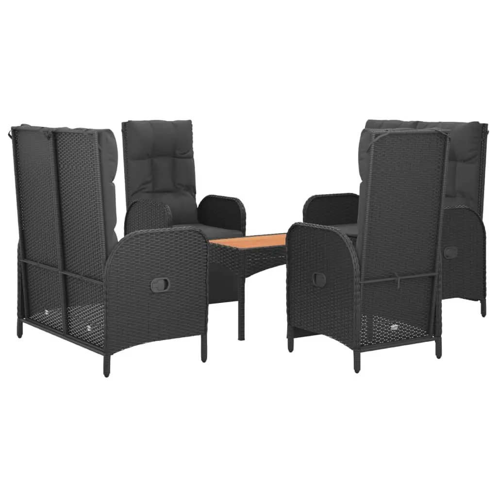 5 Piece Outdoor Garden Dining Set PE Rattan Steel Acacia Wood Black
