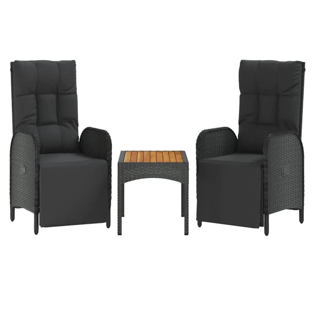 5 Piece Outdoor Garden Dining Set PE Rattan Steel Acacia Wood Black