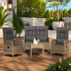 Durable 3 Piece Garden Dining Set in Grey Rattan