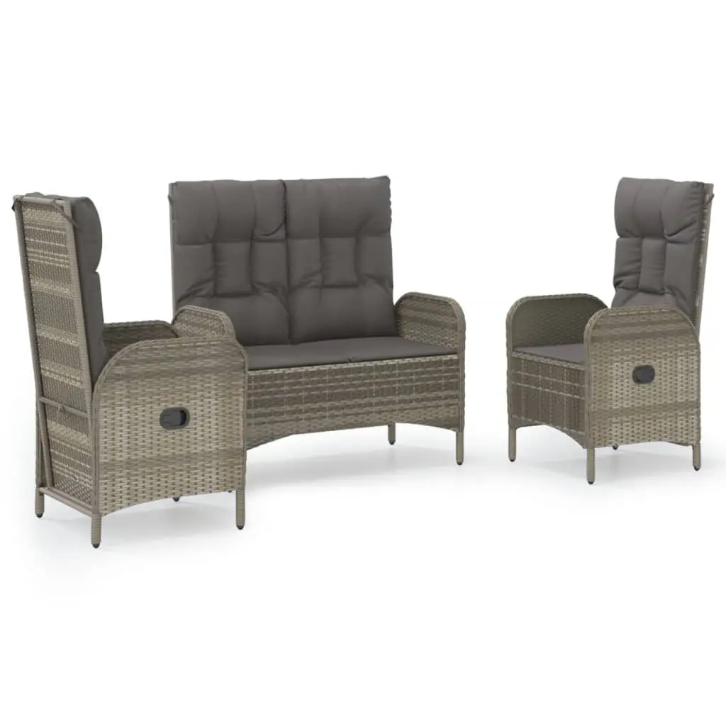 Garden Dining Set PE Rattan 3 Piece Outdoor Furniture Grey Powder Coated Steel Table and Chairs